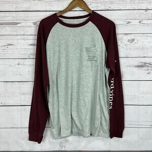 Vineyard Vines Tee Shirt Top Mens Large Gray Logo Long Sleeve Boxy Pocket Maroon